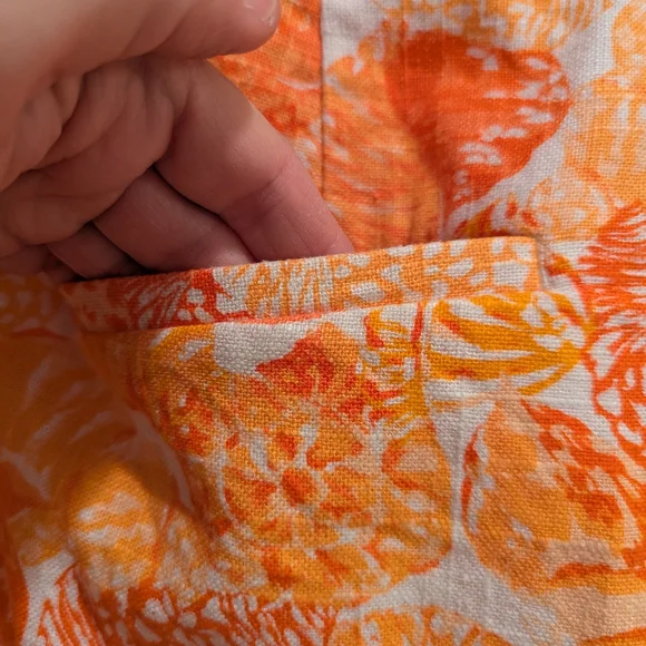 LOFT The Peyton Bermuda Shorts Linen Blend Baked Gold White Orange Size 8 NWOT - Picture 10 of 15